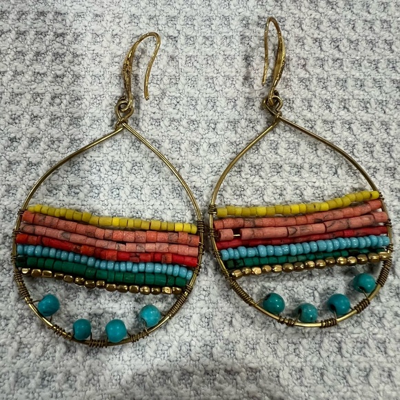 Boho Teardrop Multicolor Earrings Gold Plated - Picture 1 of 4
